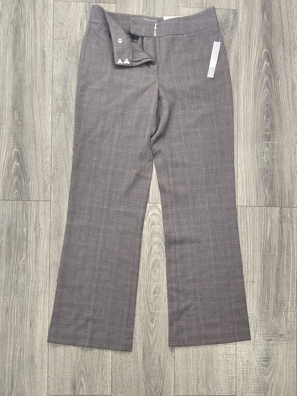 Apt. 9 Gray Plaid Wide-Leg Pants with Pink Windowpane; Item#919